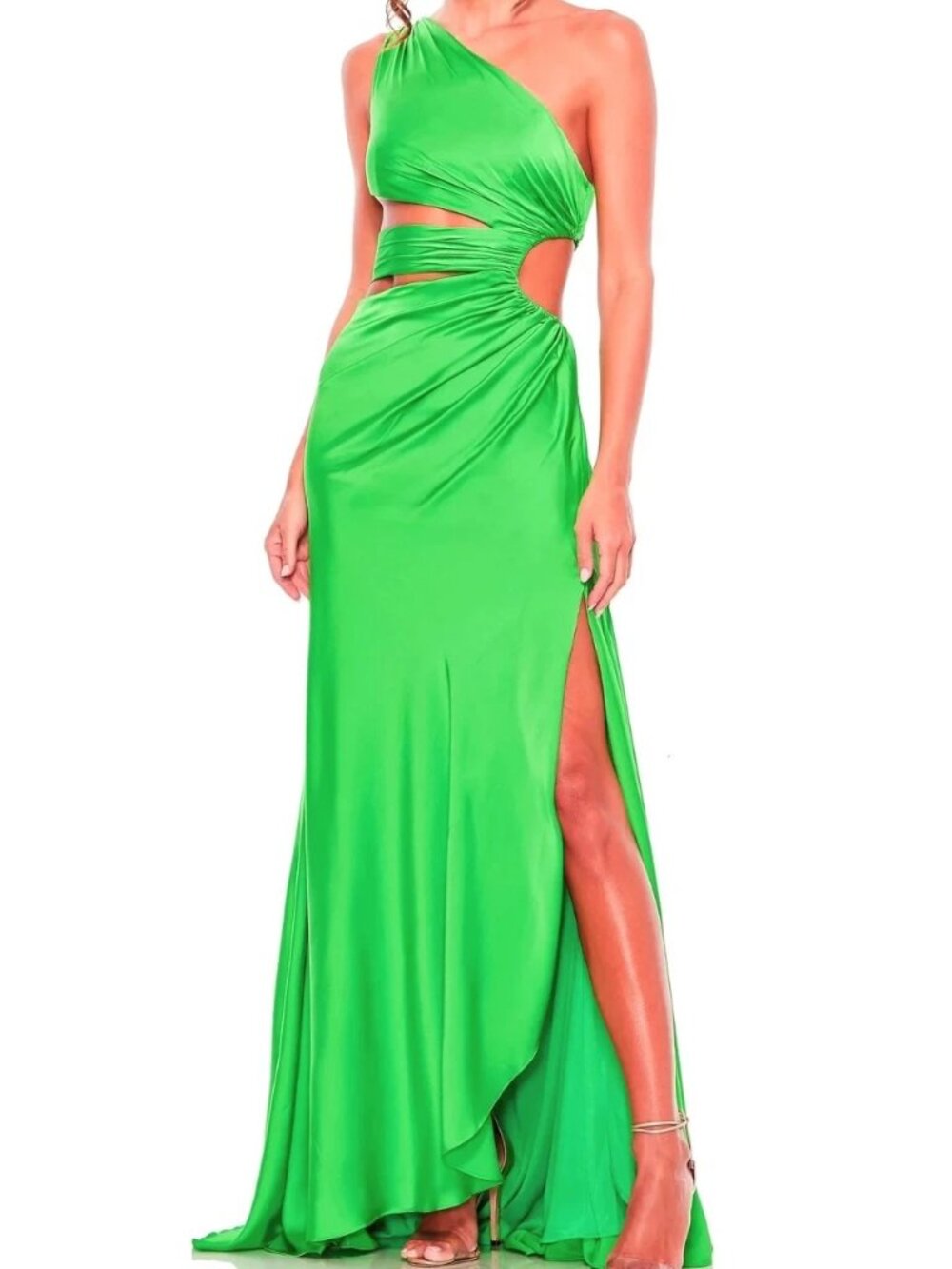 Mac Duggal Spring Green Cut Out One-Shoulder Satin Gown